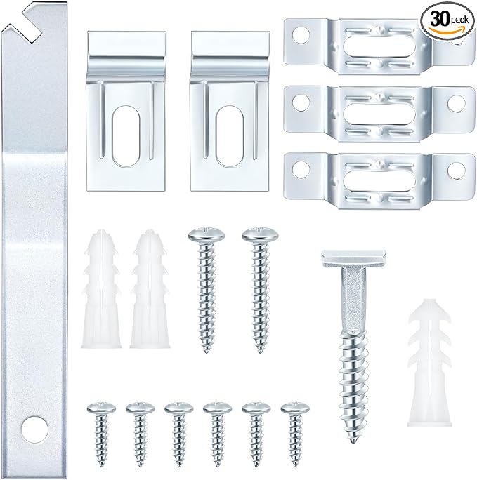 30 Set Frame Lock Security Hanging Kits T-Screw Security Artwork Picture Hangers with T-Head Screws and 1 Hanging Clamp Wrenches for Museums Art Galleries Hotels, Supports up to 15 Pounds