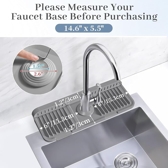 PoYang 14.6 Inch Faucet Mat for Kitchen Sink Splash Guard, Snap Button Holds It - Image 3
