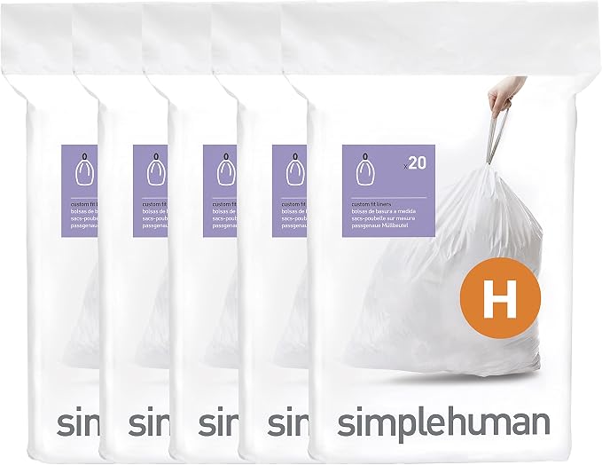 simplehuman Code H 100 Count Custom Fit Liners, Drawstring Kitchen Trash Bags by Unknown