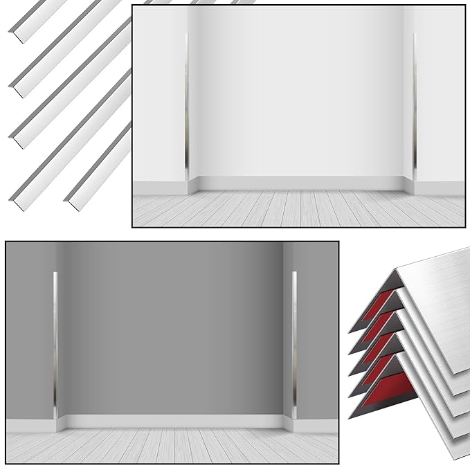 Therwen 10 Pcs 304 Stainless Steel Wall Corner Guards 0.5 x 0.5 x 36 Inch Self Adhesive Heavy Duty Corner Protector Trim with 90 Degree Angle for Wall Protection Metal Edge Guard
