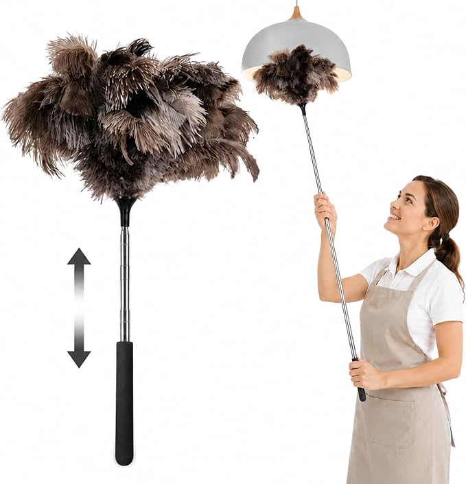 Extendable Ostrich Feather Duster 17–40 Inch, Fluffy Long Handle Reusable by Unknown