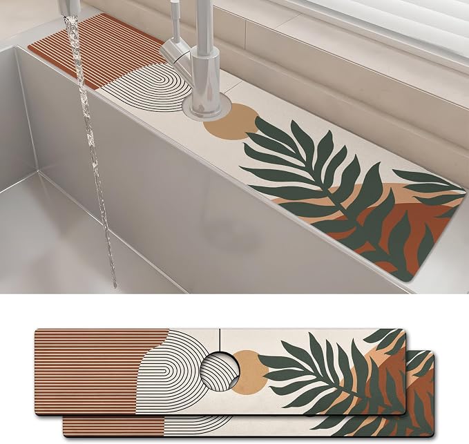 2PCS 24" X 5.5" Kitchen Sink Splash Guard Faucet Mat Boho Super Absorbent Fast by Unknown