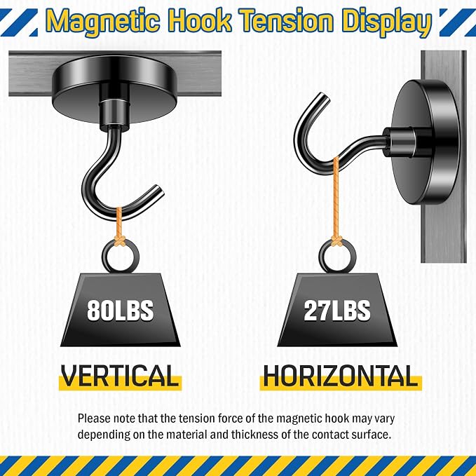 FINDMAG Black Magnet Hooks, 80LB+ Magnetic Hooks - Image 7