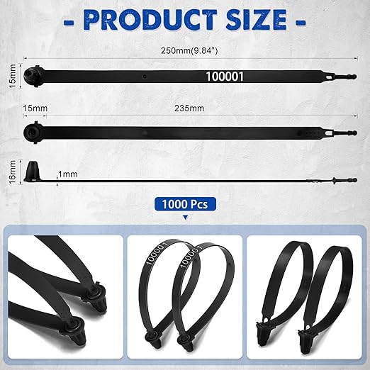 Roowest 1000 Pcs Plastic Truck Trailer Door Seals, Tamper Evident Security Tags, Numbered Safety Disposable Locks for Container Logistics Transport Package Shipping(Black)