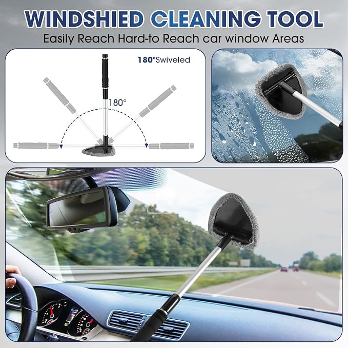 Gray Windshield Cleaner Tool, Car Interior Cleaning Kit - Image 5