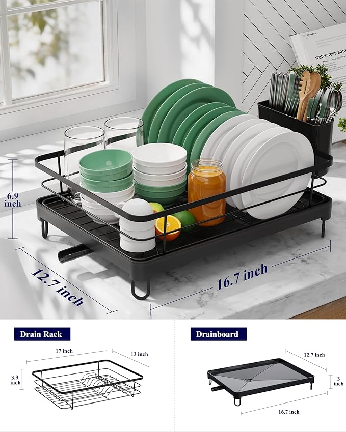 Kitsure Dish Drying Rack for Kitchen Counter, 12.7''W x 16.7''L, Cutlery Holder - Image 3