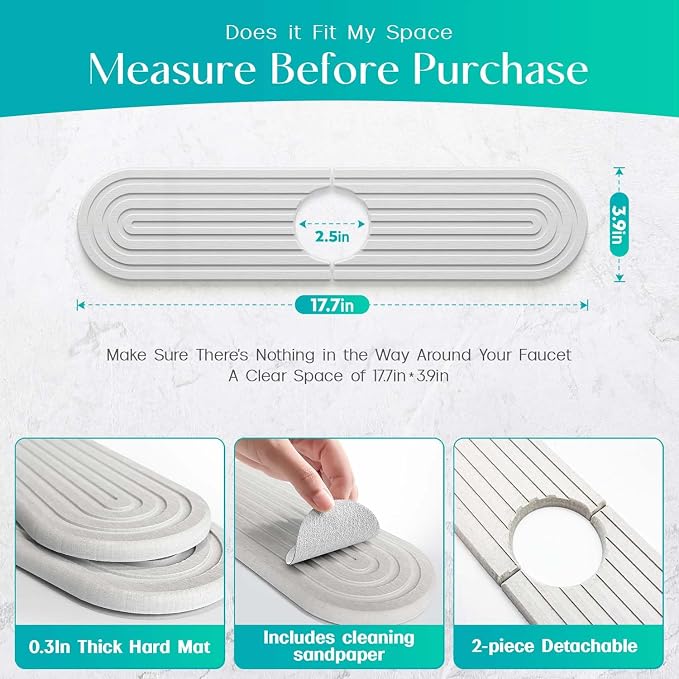 Stone Faucet Mat for Kitchen Sink – Diatomite Fast-Drying Stone Tray, Faucet - Image 4