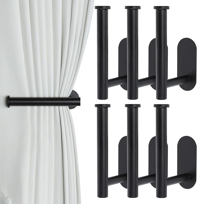 Groleca Adhesive Curtain Holdbacks No Drill Curtain Tiebacks, 6 Pack, Metal by GROLECA