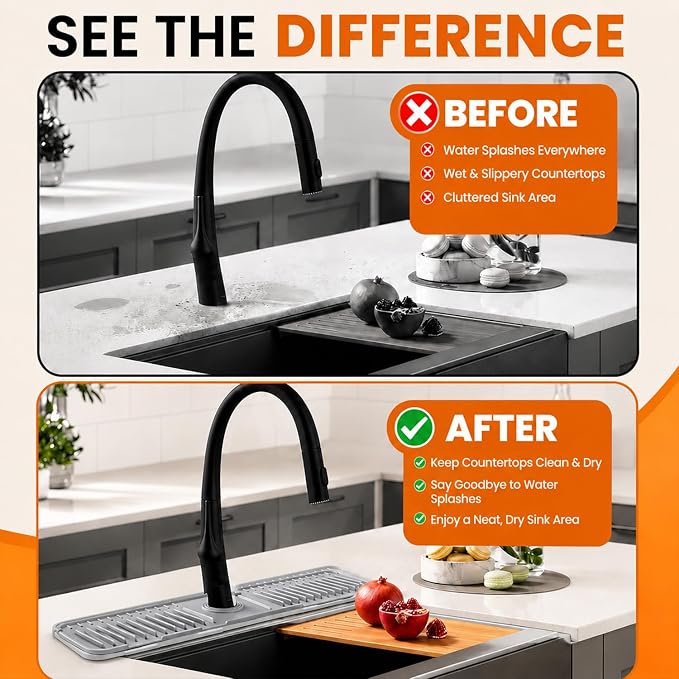 18 Inch Silicone Faucet Mat for Kitchen Sink Splash Guard, W/Sink Baffle | - Image 8
