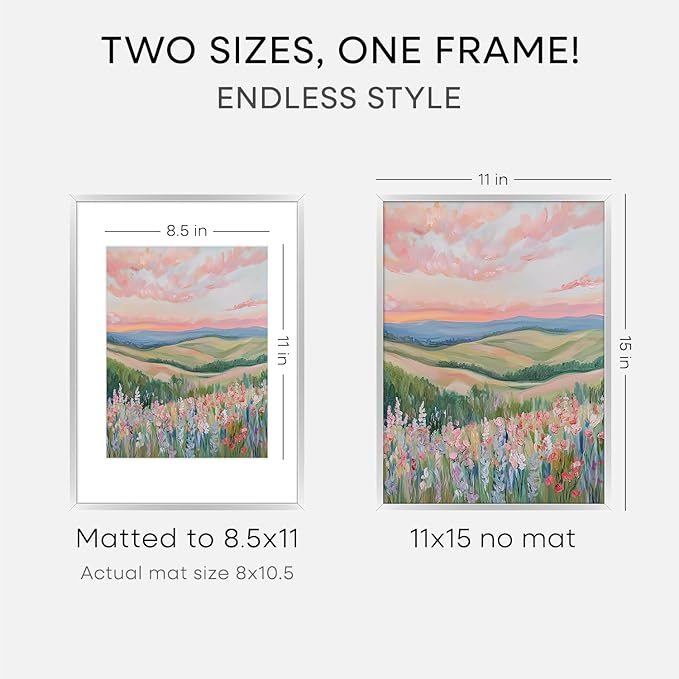 Homeforia 11x15 Picture Frame Silver, High End Metal 11x15 Frames with Mat 8.5x11, 11 x 15 Silver Poster Frames Matted to 8.5 x 11 inch Photo, 11by15 Hanging Frames, Tempered Glass, Wall Kit, Set of 1