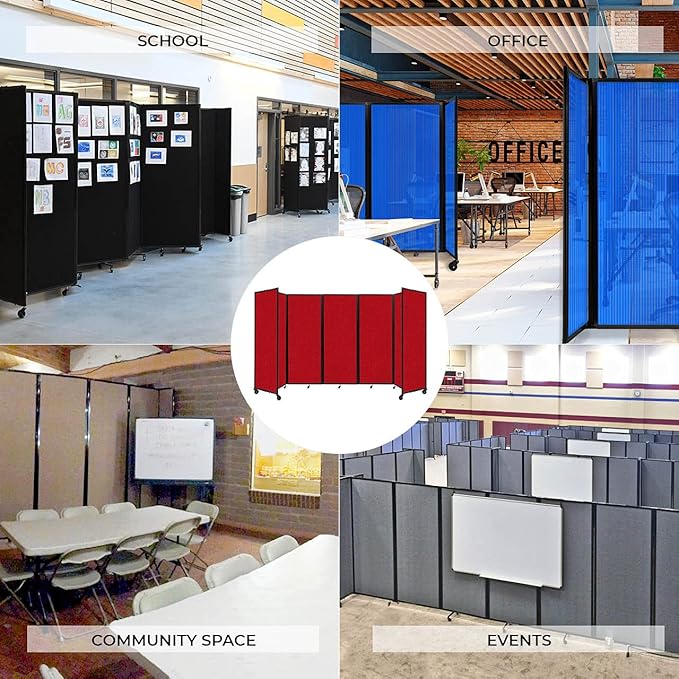 Versare Room Divider 360 Portable Wall Partition | Folding Panels | Large Freestanding Divider | Locking Wheels | Temporary Room Separator | 14' x 7'6'', Royal Blue