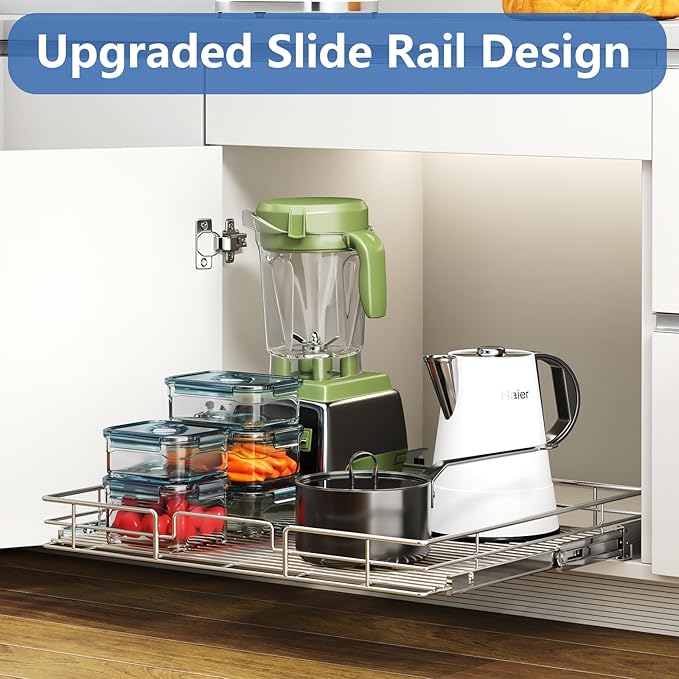 ROOMTEC Pull Out Cabinet Organizer, Cabinet Pull Out Shelves 25½" W x 21½" D, Heavy Duty Cabinet Drawers Slide Out Kitchen Cabinet Organizers Storage Shelf