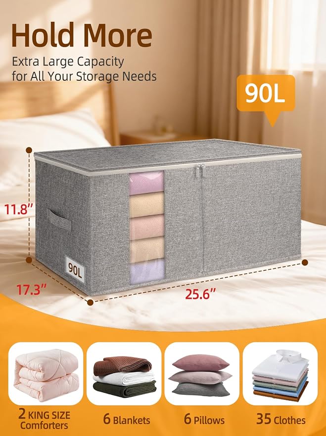90L Rigid-Structured King Size Comforter Storage Bags, Stackable & Foldable - Image 2