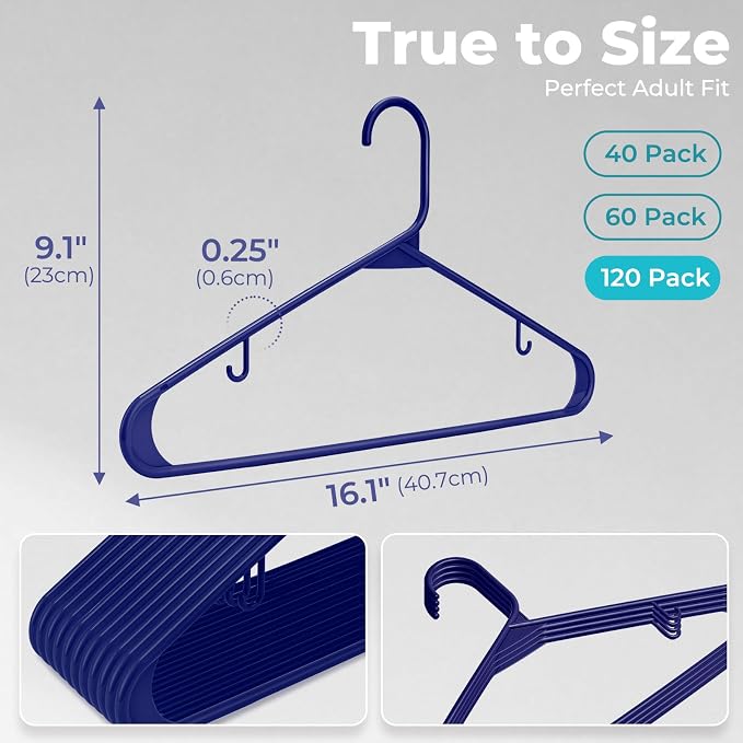 HOUSE DAY Blue Plastic Hangers 120 Pack, Slim Space-Saving Clothes Hangers | - Image 2