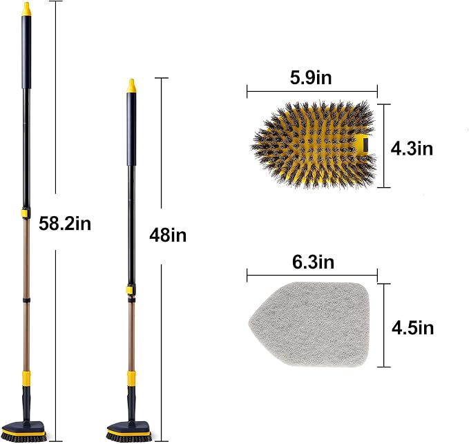 Yocada Tub Tile Scrubber Brush 2 in 1 Cleaning Brush 4*Scouring Pads 58.2" - Image 7