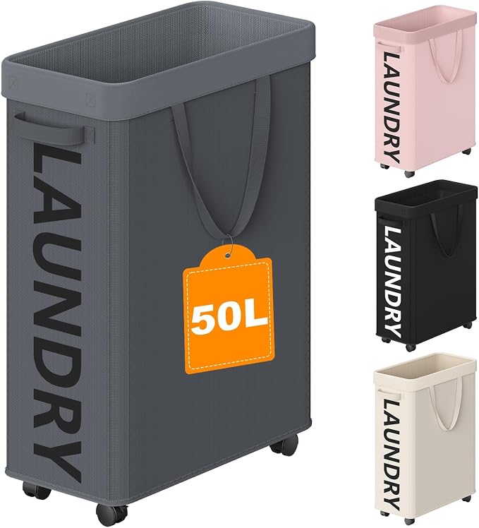 Optish 50L Slim Rolling Laundry Basket by Optish