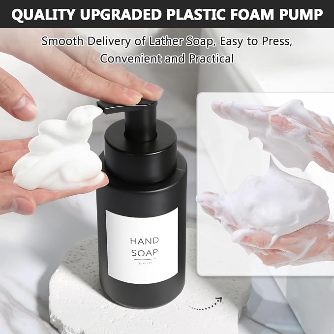 RYTOXILO Matte Black Foaming Hand Soap Dispenser, 10 oz/300ml Glass Foam - Image 5