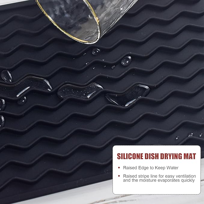 Silicone Dish Drying Mat, Non-Slip Easy Clean Sink Mat, Dark Blue, Large - Image 4