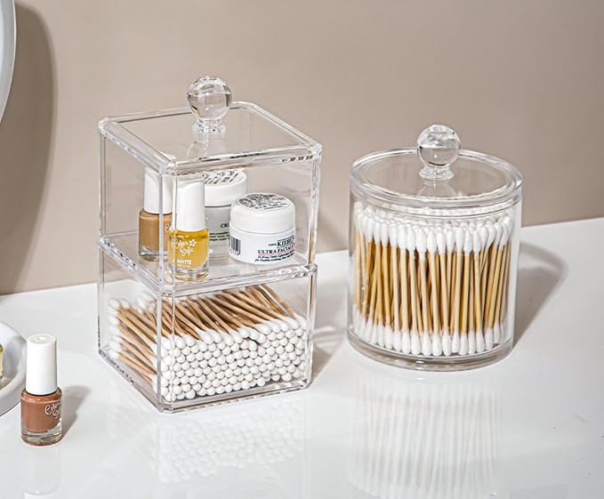 Acrylic Makeup Organizer Cosmetic Storage Display Case Makeup Brush Cotton Ball - Image 7