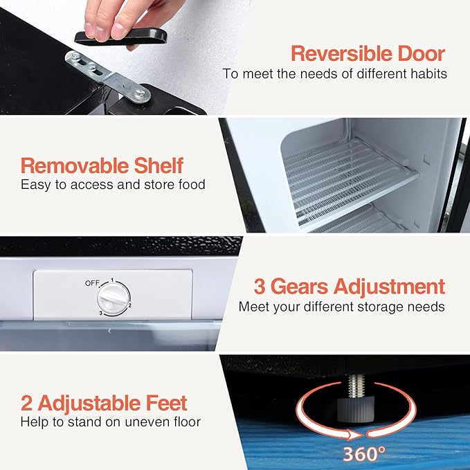 Black Upright freezer 3.5 Cu.ft, Compact Mini Freezer with Stainless Steel Reversible Door, 3 Adjustable Thermostat(23°F to -13°F), Quiet Stand Up Freezer for Apartment/Bedroom