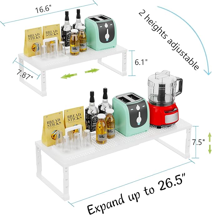 Expandable Adjustable Stackable Kitchen Organizer, Spice Rack,Metal Pantry Storage Shelves Racks,Counter Shelf for Cabinets, Countertop, Cupboard (3 Packs/Medium/White)