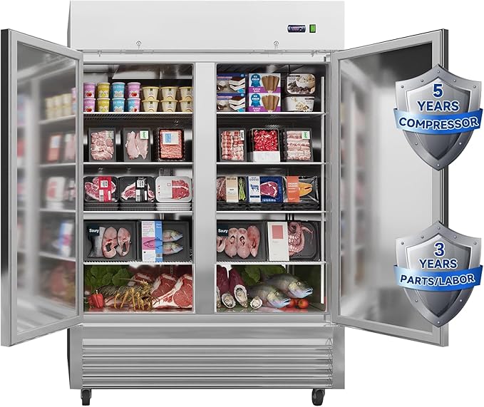 JINSONG 54" Commercial Freezer, 49 cu.ft with 2 Solid Door Stainless Steel Reach-in Freezer for Restaurant, Bar, Shop, Residential