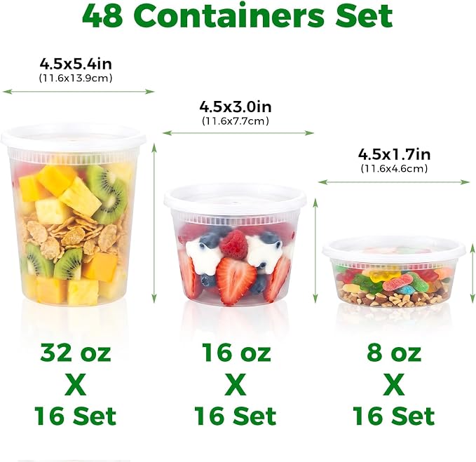 vivigu Deli Containers with Lids 48 Sets, 32/16/8 oz Food Storage Containers - Image 2