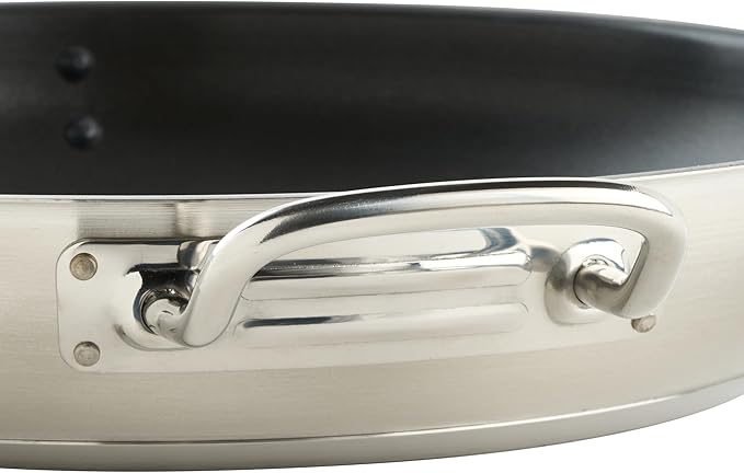 Winco Commercial-Grade Stainless Steel Fry Pan with Helper Handle, Non-Stick, 14"