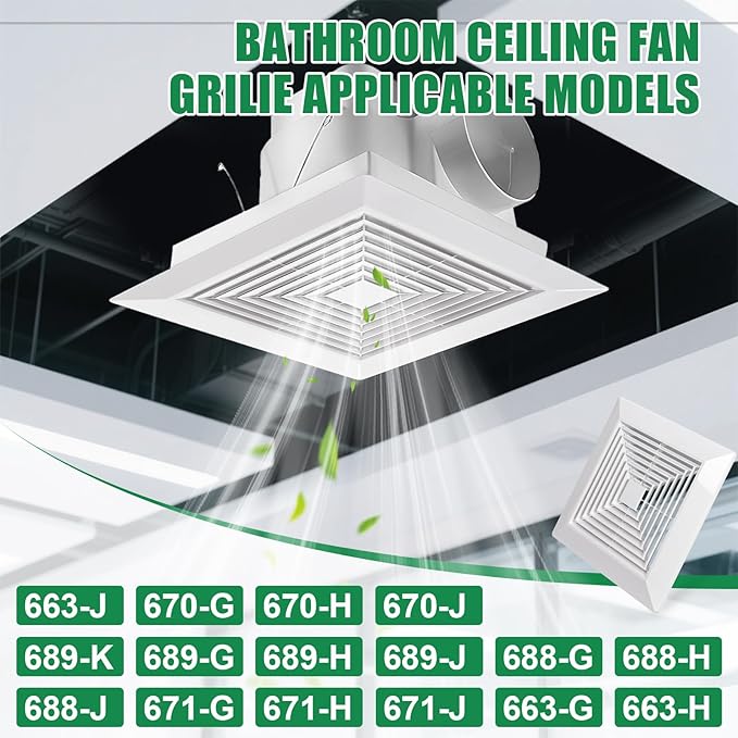 ( 3Piece 9" x 9"Inch Bathroom Exhaust Fan Cover with Spring, Square Ceiling or Wall Mounted Exhaust Fan, Ceiling Fan, Grille, Air Diffuser, Diverter Ventilation Hood, Replacement Accessories