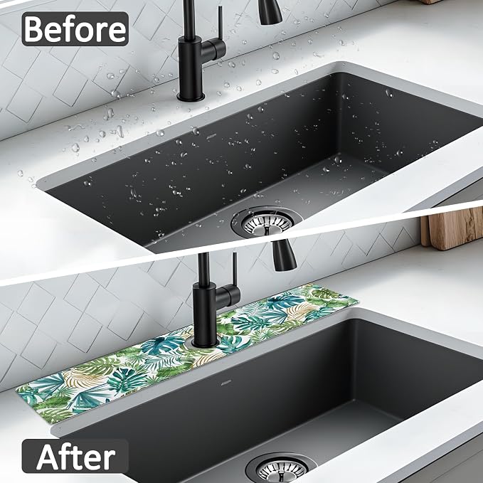 24" X 5.5" Kitchen Sink Splash Guard Faucet Mat Leaf Super Absorbent Fast - Image 6