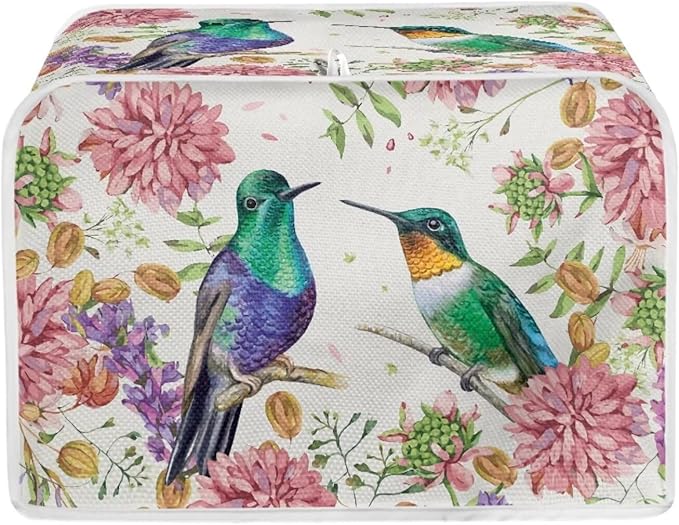Hummingbird Floral Print Toaster 4 Slice Cover Fingerprint Protection Waterproof Toaster Dust Cover Kitchen Accessories Decor