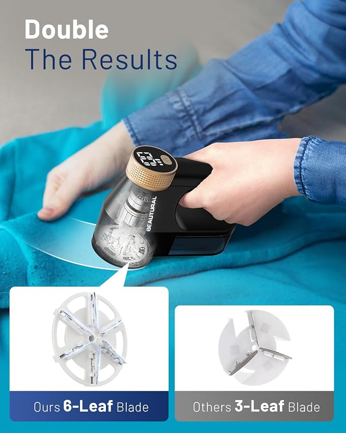 BEAUTURAL Fabric Shaver and Lint Remover, Rechargeable Sweater Defuzzer | LED - Image 2