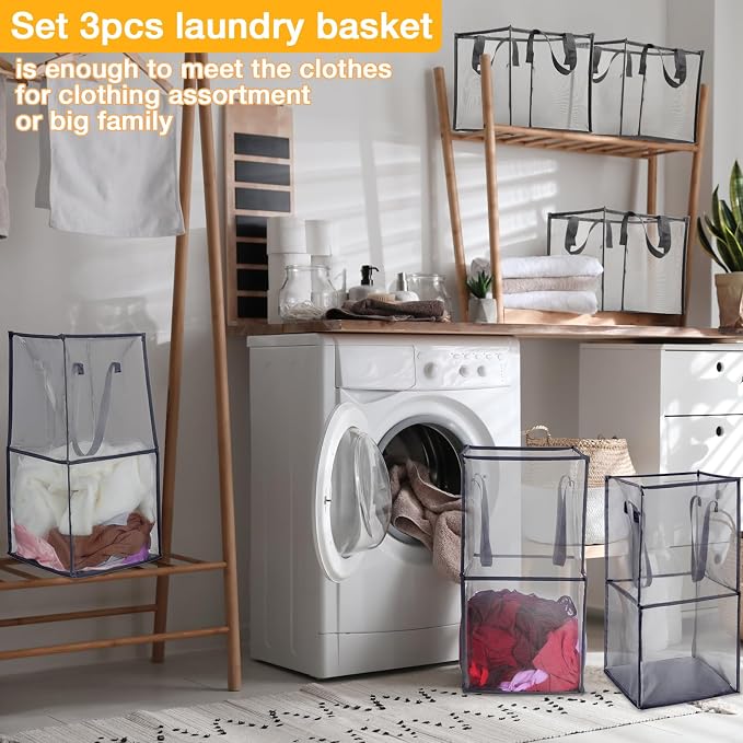 Zopeal 3 Pack Collapsible Mesh Laundry Basket, Double-layer | 13 Inch Square - Image 4