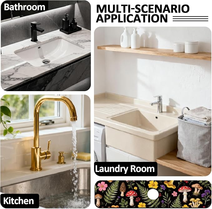 2 Pcs Kitchen Sink Splash Guard Faucet Mat Colorful Mushrooms and Flowers - Image 7