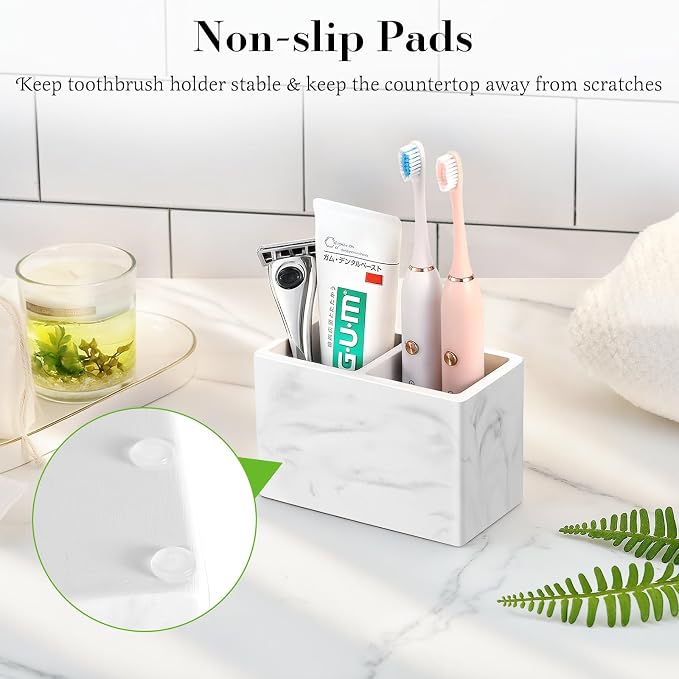 Luxspire Diatomite Toothbrush Holder, 2 Slots, Marble White | Fast Drying - Image 3