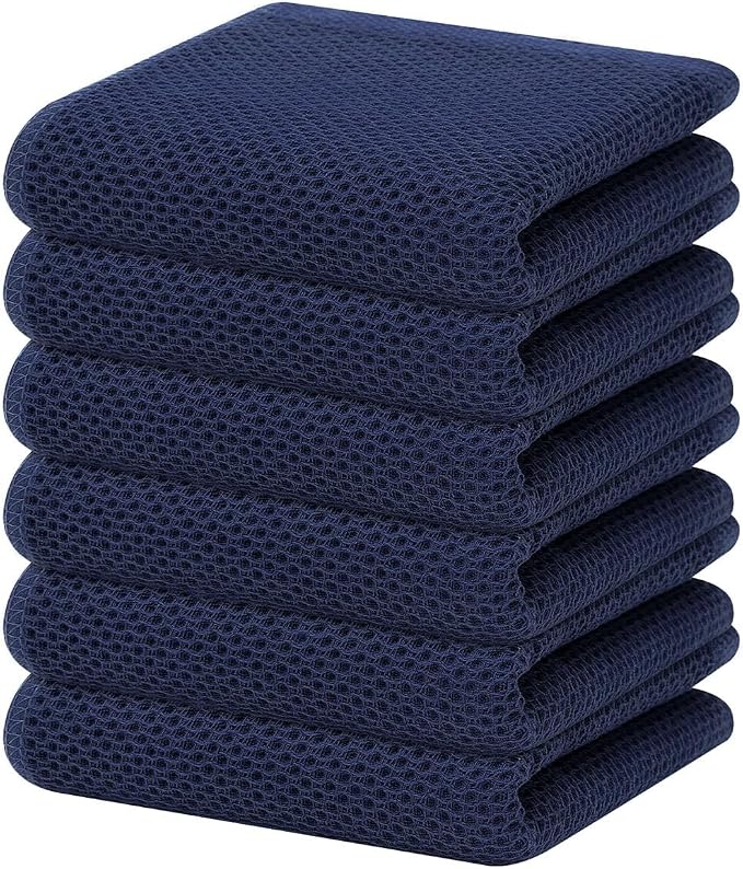 Homaxy 100% Cotton Waffle Weave Kitchen Dish Towels 6-Pack, Dark Navy | 13 x 28 by Homaxy