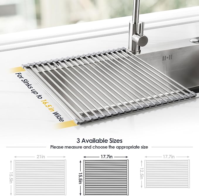 Tomorotec Roll Up Dish Drying Rack Over Sink, 304 Steel, Heat-Resistant Trivet - Image 2