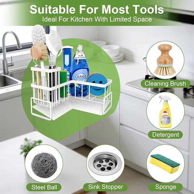 Fikoksol Large Sponge Holder for Kitchen Sink, 90-Degree Sink Caddy Storage - Image 3