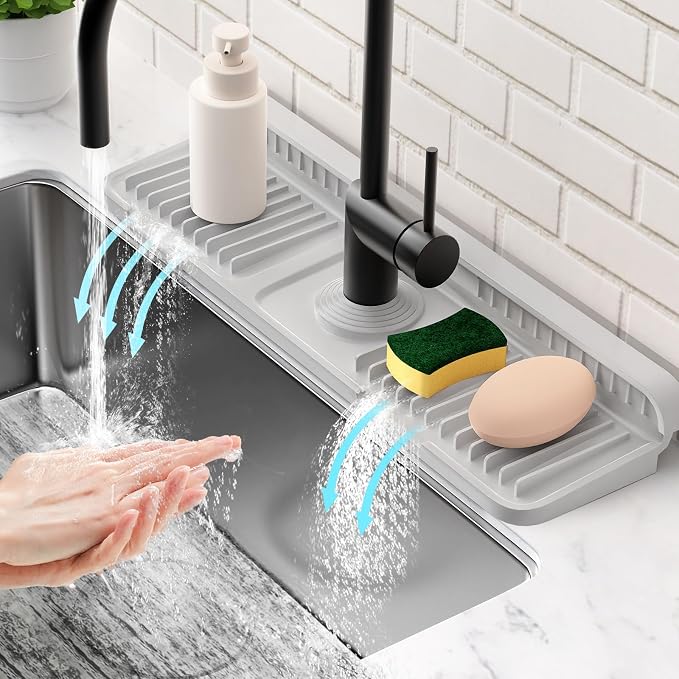 17.7'' Folding Faucet Mat for Kitchen Sink Splash Guard Kitchen Sink Faucet Mat by Snoquir