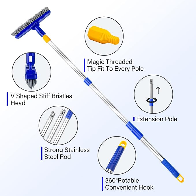 Grout Brush with Long Adjustable Handle, Swivel Scrub Brush, V-Shape Grout Line - Image 4