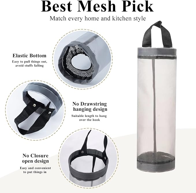 Plastic Bag Holder, Mesh Grocery Bag Holder Hanging Storage Bag Dispenser - Image 3