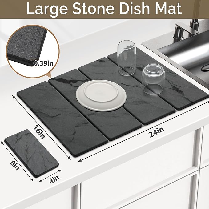 Large Stone Dish Drying Mat for Kitchen Counter, Foldable Water Absorbing - Image 4