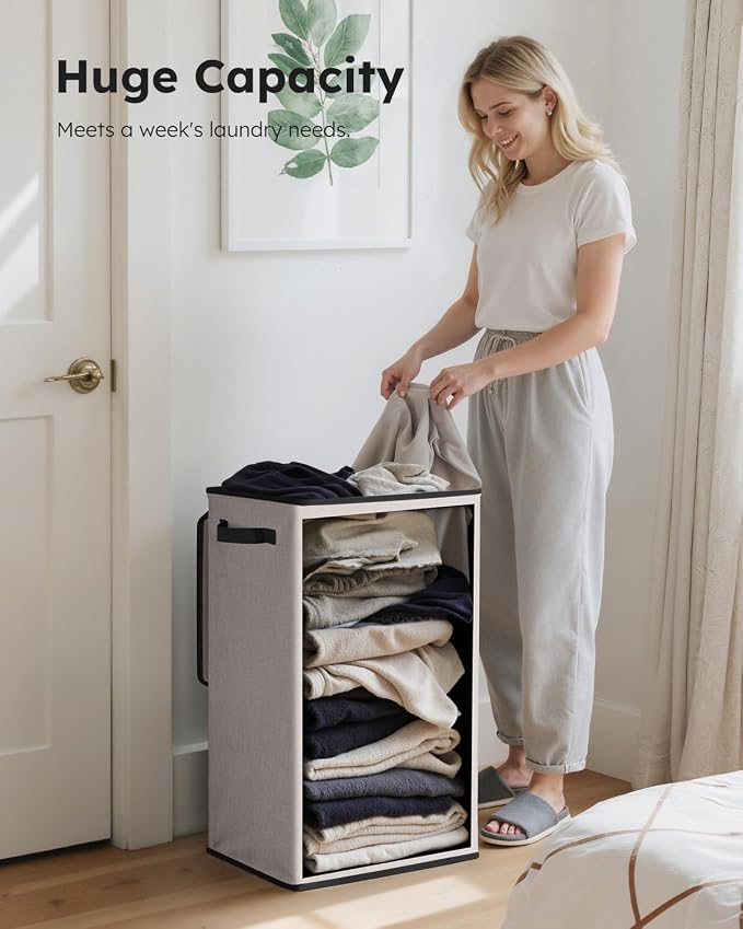 SOLEDI 90L Laundry Hamper with Lid, Large Collapsible Laundry Basket | Sturdy - Image 3