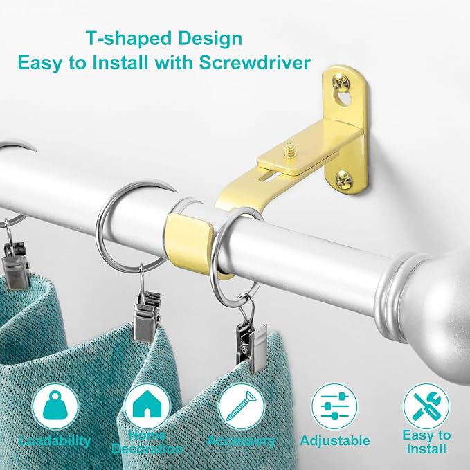 Adjustable Curtain Rod Brackets, Metal Window Drapery Rod Hanger Holders Hooks - Image 6
