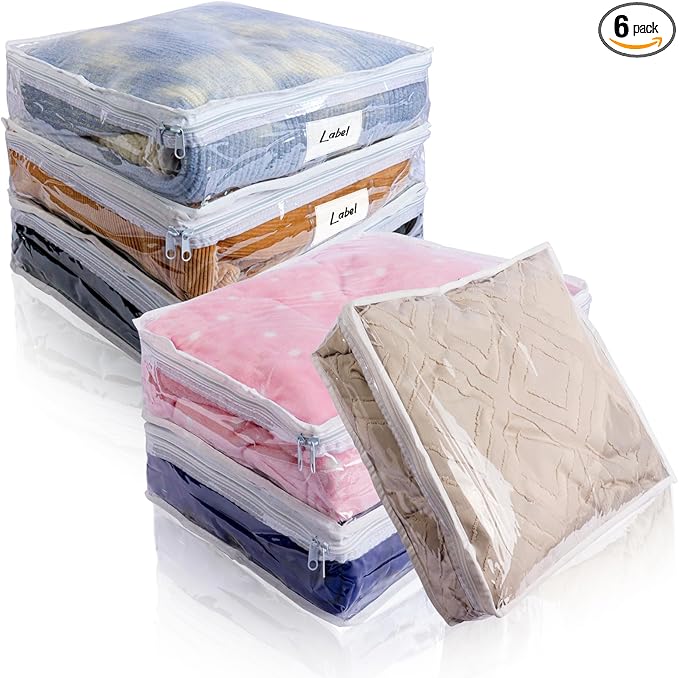 Clear Zippered Plastic Clothes Storage Bags, 6 Pack, Size: 10.5 x 10.5 x 2.5 by Heonay
