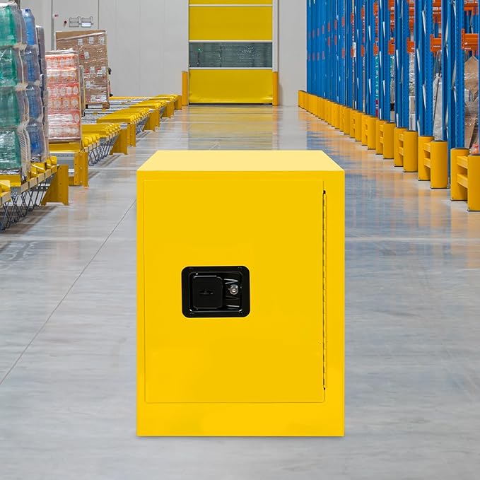 Safety Cabinet Fireproof Flammable Chemicals Storage Cabinet Industrial Cabinets Leak-Proof Bins Welded Bin Locker with Adjustable Board for Commercial/Industrial Environments (4Gallon Yellow)
