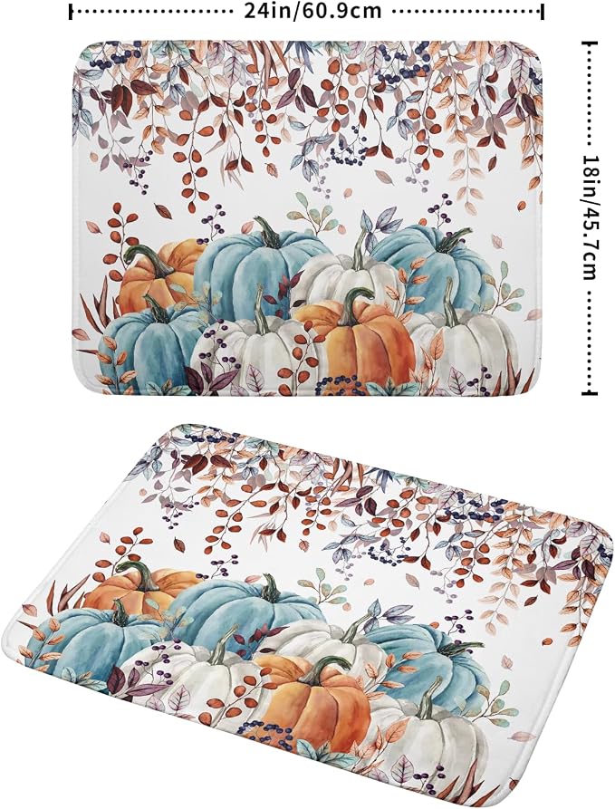Giwawa Fall Orange Pumpkin Dish Drying Mat Eucalyptus Leaves Drainer Rack Pad - Image 2