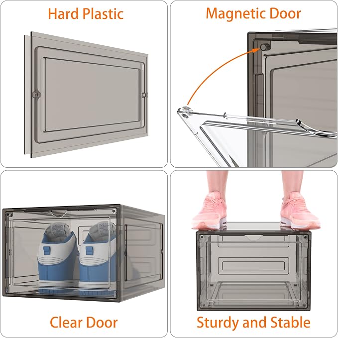 HOMIDEC Shoe Storage, 6 Pack Shoe Organizer Clear Hard Plastic Shoe Box - Image 4