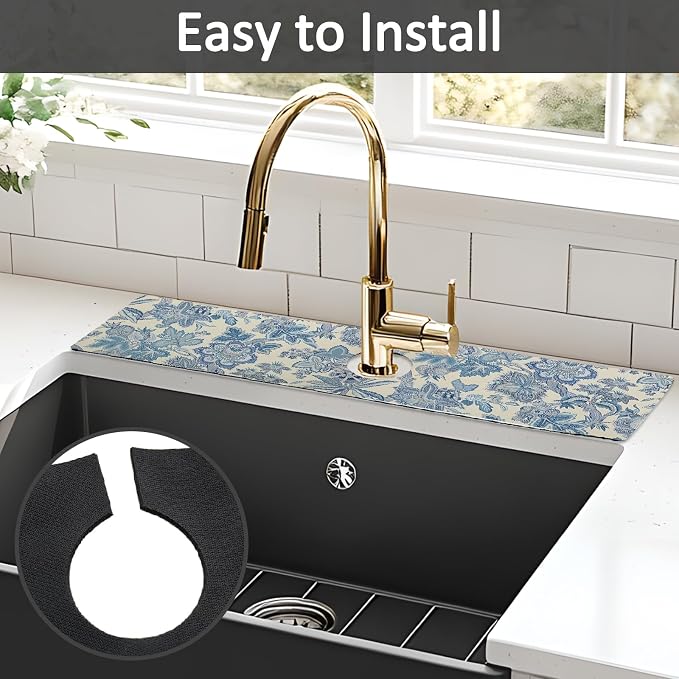24" X 5.5" Kitchen Sink Splash Guard Faucet Mat Flora Super Absorbent Fast - Image 5