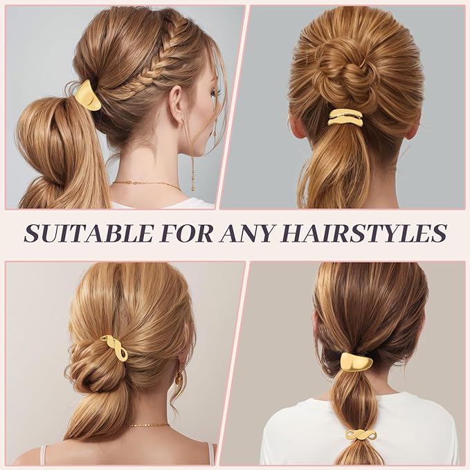 3PCS Metal Hair Tie For Women,Gold Cuffs,Metal Geometric Gold Hair Ties, Hair Accessories Stretchy and Non-Damage Ponytail Holders,Ponytail Cuff Hair Bands For Hair Styling (SET12)